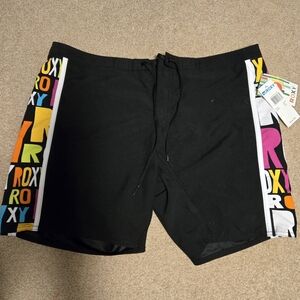 *NEW* Roxy Junior's Black Swim Shorts with Multicolor Panels